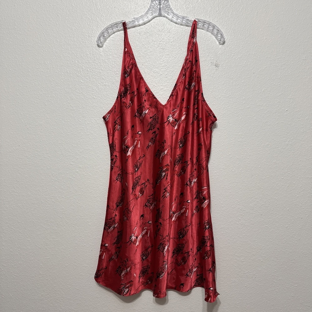 Cruz Hot Red Fancy Ladies All Over Print Satin Slip Dress Womens Size XL Y2K